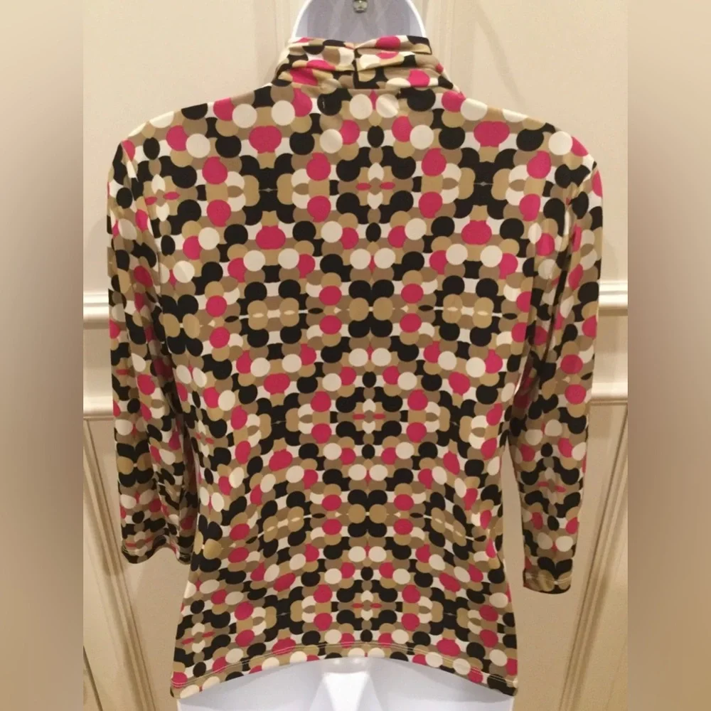 Ellen Tracy Blouse Size Small Pink Brown Ivory Polka Dot - Picture 3 of 12